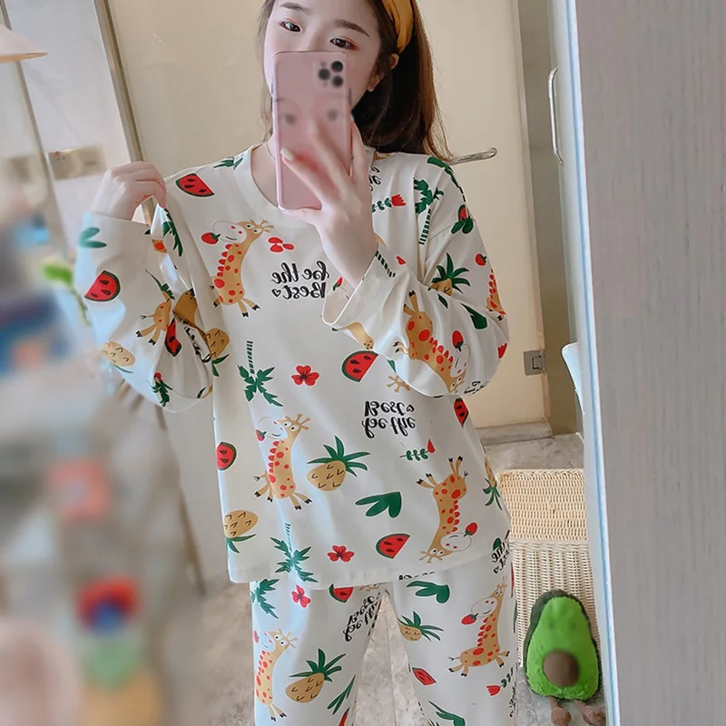 

Spring Autumn Cute Cartoon Loose Long Sleeve Homewear Pajamas Set Korean Style