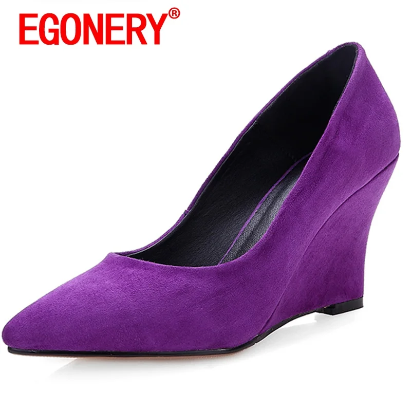 

EGONERY Women Slope Heel Mature Leisure Shoes spring New Style Fashion Pointed Toe Concise ventilation Solid color office lady