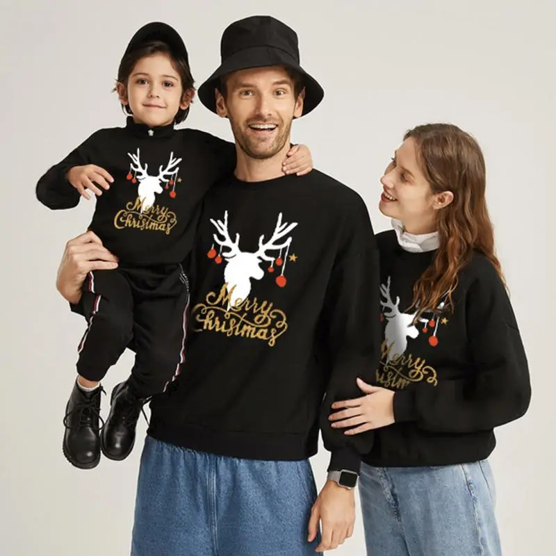 

Christmas Sweatshirts Family Matching Outfits Mom Baby Mommy and Me Clothes Deer Father Mother Children Boys & Girls Cotton Tops