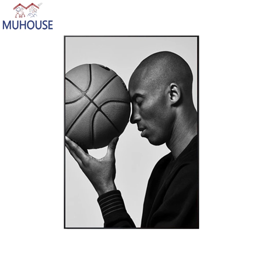 Коби Брайант Черный и белый портрет Баскетбол плакат принты памятный подарок