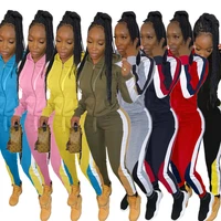 2021 activewear classic patchwork womens set zipper hoodies jogger pants set sporty tracksuit fitness two piece set outfits