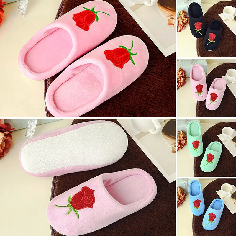 Женские и мужские теплые домашние тапочки с цветочным принтом Нескользящие