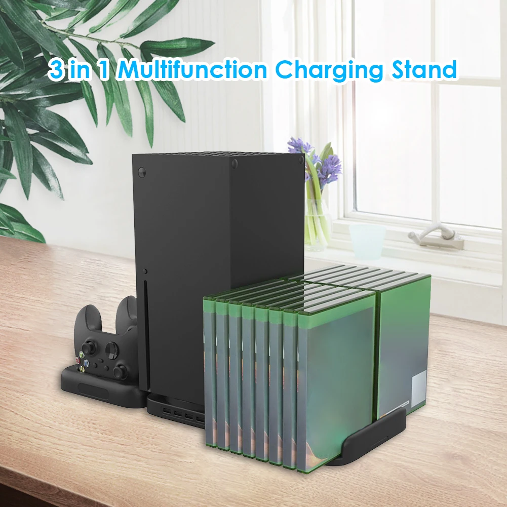 

3-in-1 Multifunctional Game Suite Dual Handle Controller Charger Dock for X-BOX SX Game Disc Storage Stand Solid Black Color