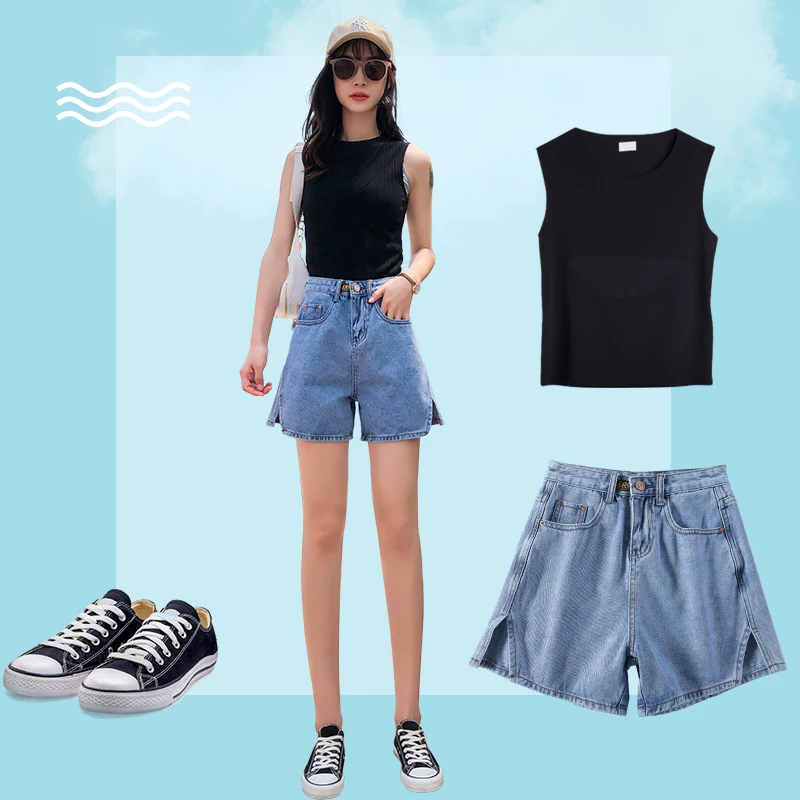 Femmes Mode Décontracté D'été Femmes Denim Fendu Taille Haute Grande Taille Sexy Jeans Courts Style Coréen Dames Cycliste 26-32