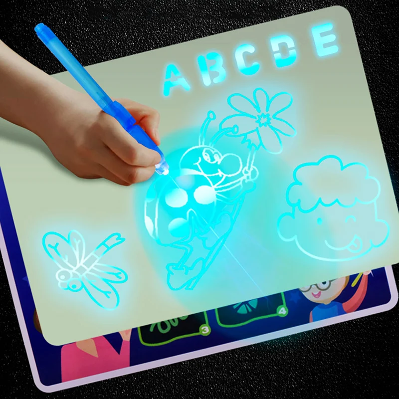 

Hot A4 Fluorescent Drawing Board Kids Magic Draw With Light Fun Graffiti Doodle Writing Board Educational Toys Children Gift