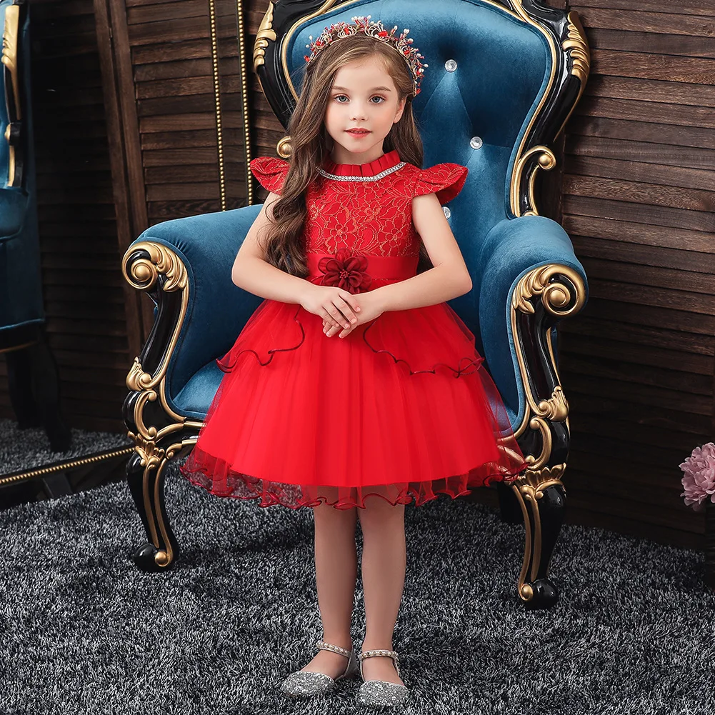 vintage Flower girls dress flare sleeve kids dresses for princess turtlenect Beaded Christmas Ceremony | Детская одежда и обувь
