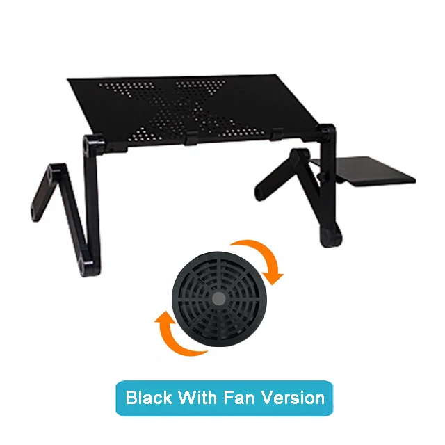 Black with Fan Портативный складной регулируемый складной стол для ноутбука Компьютерная подставка для ноутбука эргономичный дизайн для дивана-кровати с вентилятором коврик для мыши - Цвет: Black with Fan