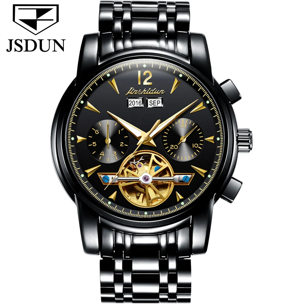 

Мужские часы ведущей марки JSDUN, модные роскошные деловые автоматические механические часы, мужские водонепроницаемые часы с турбийоном 8738