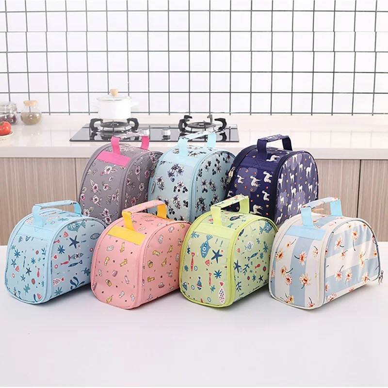 

Convenient Small Flowers Pattern Lunch Bag Outdoor Waterproof Bento Bag With Handle Portable Insulation Lunch Bag For Students