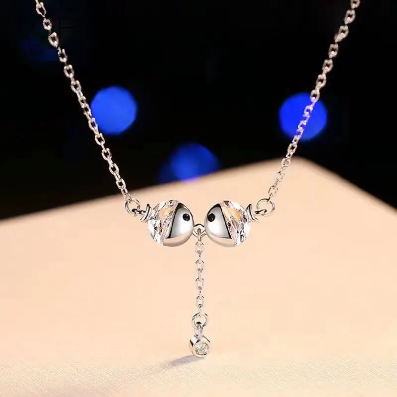 

925 Sterling Silver Original Women's Charm Pendant Necklace Kiss Fish Pisces Inlaid Zircon Luxury Clavicle Chain Fine Jewelry