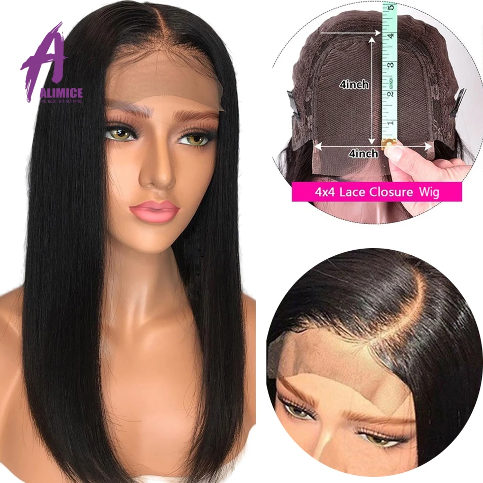 Волосы Remy для женщин прямые 4x4 волосы на шнурках с детскими волосами черные 8-24