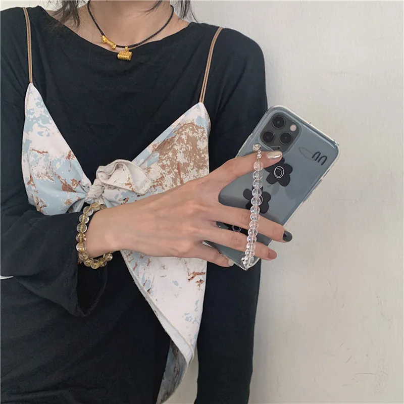 

Handmade Three Little Flowers Bead Chain Phone Cases For iPhone 7 8 Plus X XS XR XSMAX 11 Pro Max 12 Pro Max Bracelet Cover