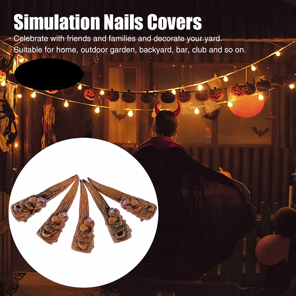 

5Pcs Halloween Simulation Finger Cover Witch Face Nail Scary Costume Props Makeup Party Decor