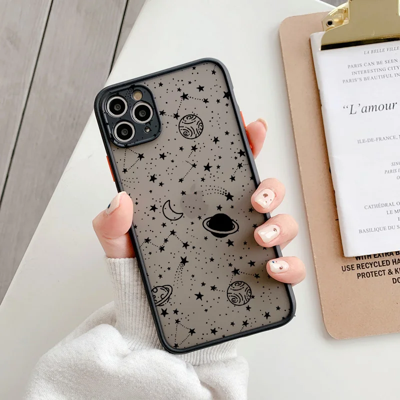 Cartoon Planet Stars Shockproof Phone Case For iPhone 11 12 13 14 Pro XR XS Max 7 8 6 Plus X SE 2020 Clear Cute Back Cover Coque
