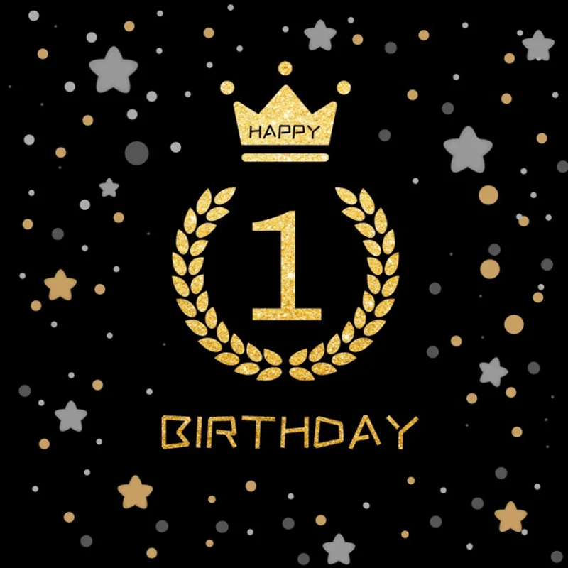 

Happy Birthday Party Bar Mitzvah Backdrop Golden Glitter Crown Star Decor Photography Background Custom Banner Studio Photocall