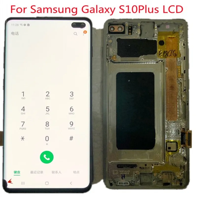 

Оригинальный сенсорный экран Super AMOLED для Samsung Galaxy S10 + G975F S10 PLUS G975U, ЖК-дисплей с рамкой и линиями или точками