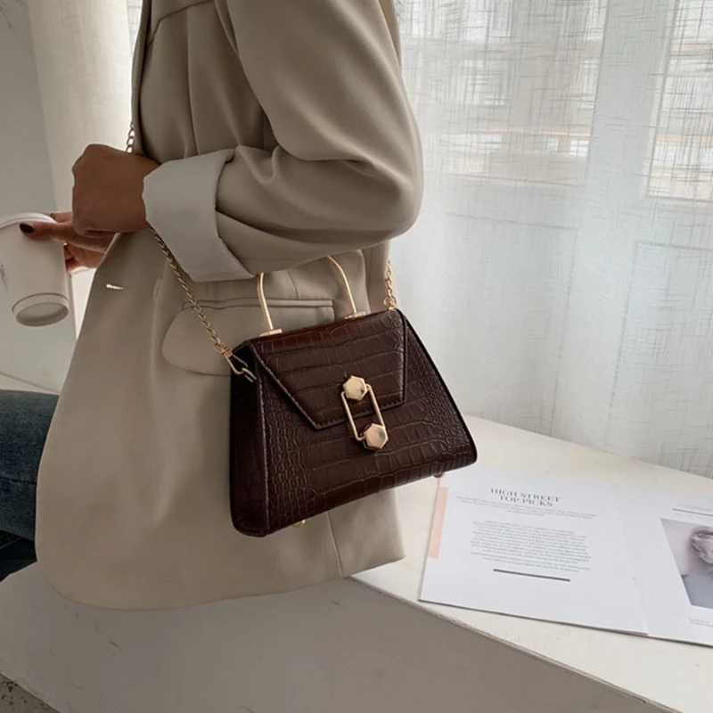 

H8WD Women Crossbody Bag Leather Crocodile Pattern Shoulder Bags Chain Strap Handbags