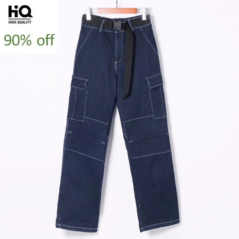 Новинка 2020 Харадзюку модные синие женские джинсовые штаны высокая талия широкие