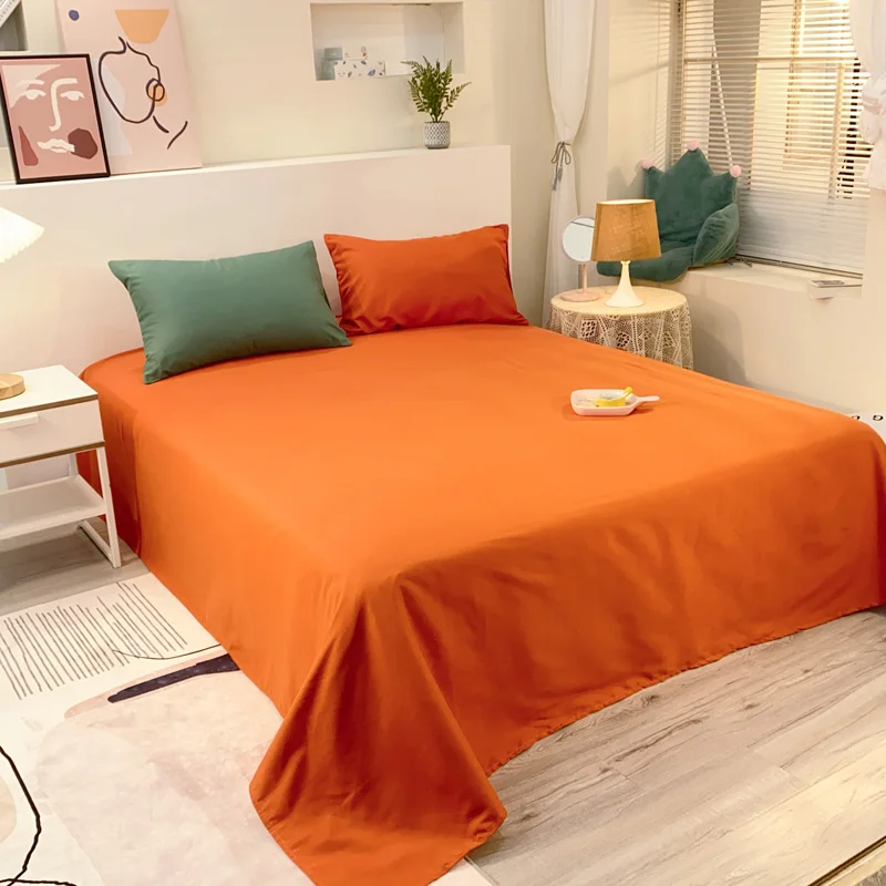 

Solid Color Polyester Flat Sheet 250x230cm Sanding FabricTwin Size Bedding Bedspread on The Bed Nordic Simple Style Bed Sheet