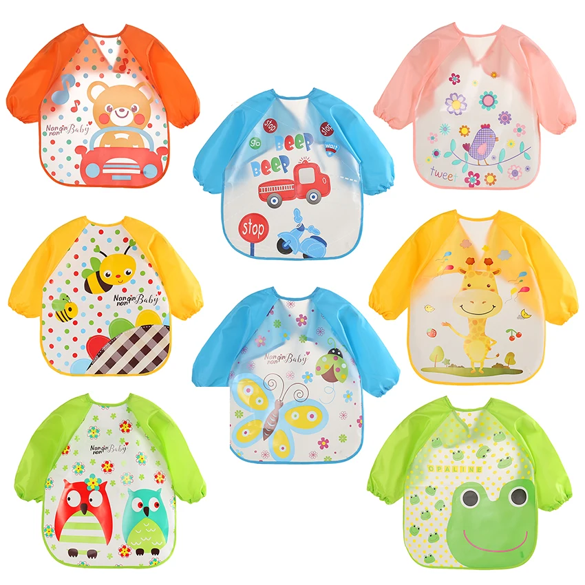 Baby Bibs Waterproof Dining Clothes Long Sleeve Apron Children Feeding Smock Burp Reverse Dressing 1-3 Years | Детская одежда и
