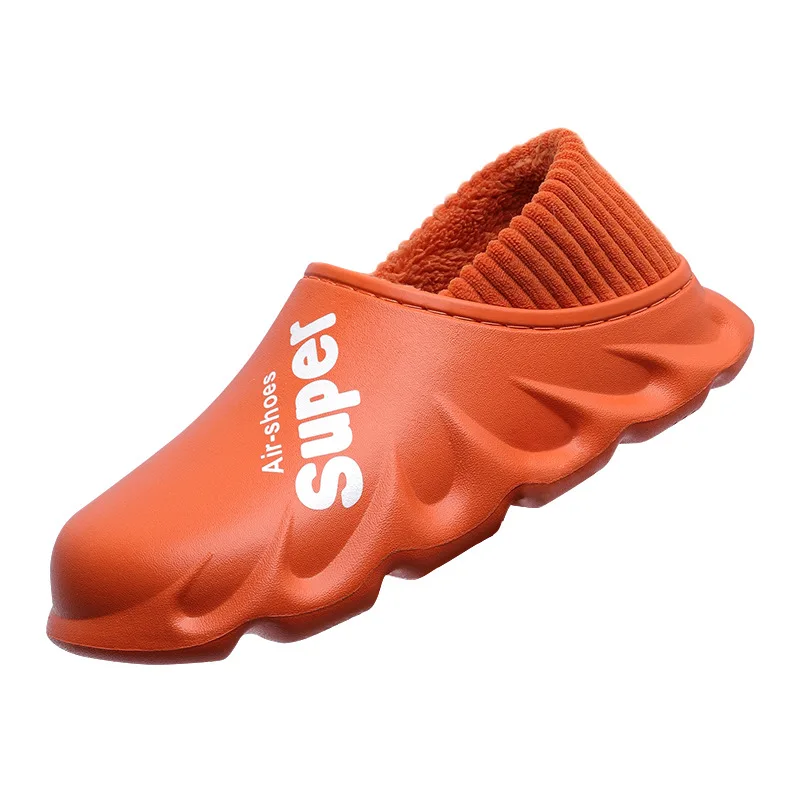 

Winter Warm Women Men Waterproof Furry Slippers Shoes Non-Slip Plush Stepped Cotton Alphabet Indoor Outdoor Home Thick Heel Soft