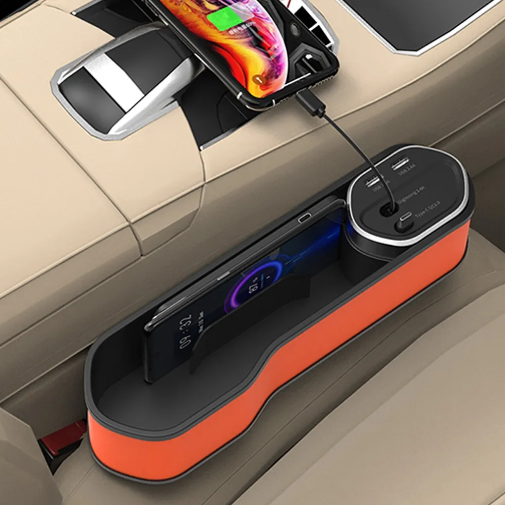 

2 в 1 Автомобильный подлокотник для хранения, держатель для телефона, беспроводное зарядное устройство с двумя USB-портами для IOS Type-C QC3.0, порта...