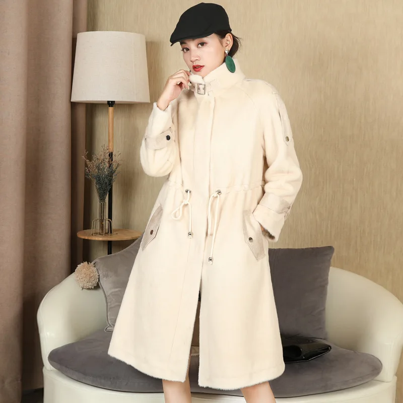 Меховая куртка Европейская станция 2019 Зимняя коллекция пояс Веревка мех