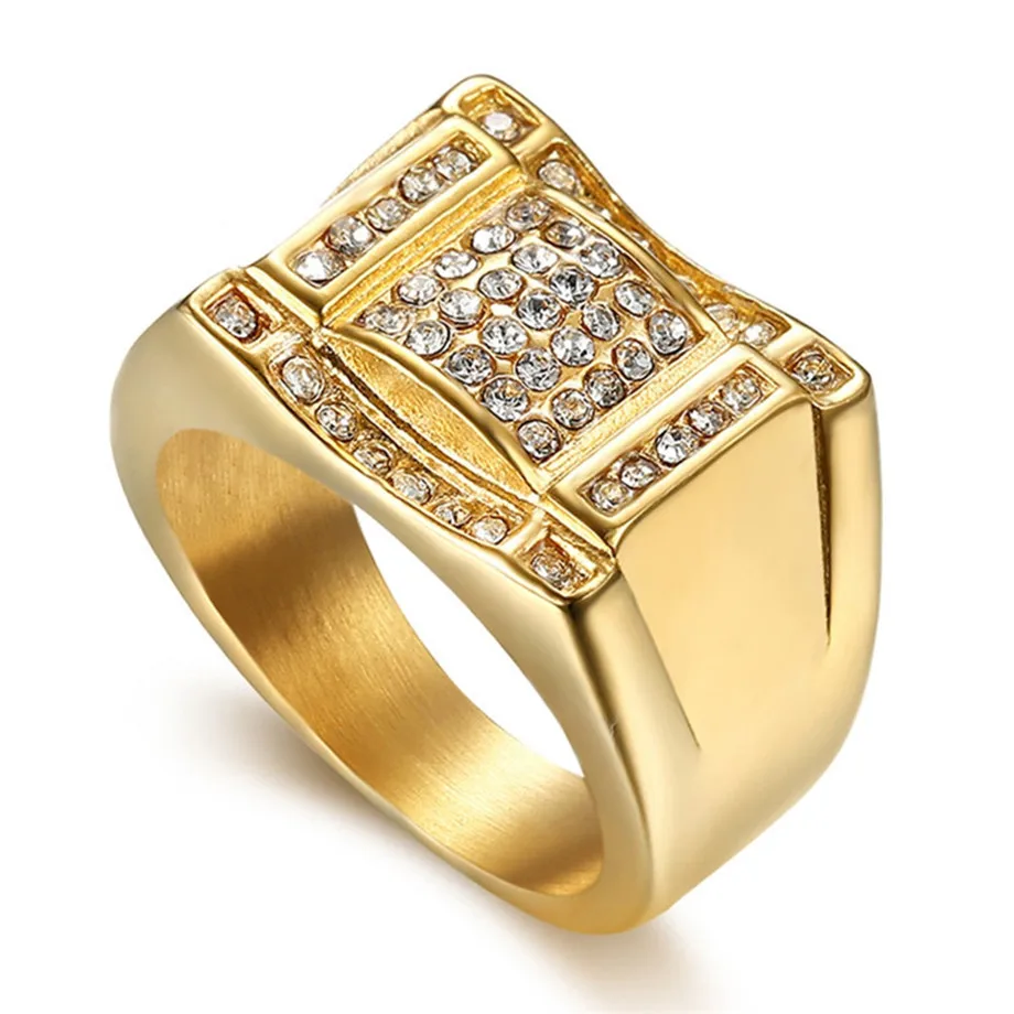 Хип хоп Iced Out Bling квадратное кольцо 316L из нержавеющей стали с кубическим цирконием
