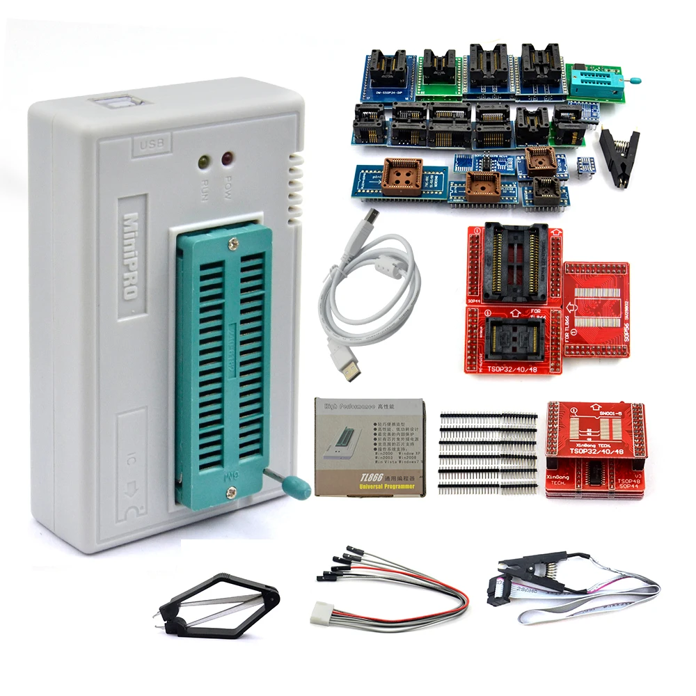 Программатор minipro V10.55 TL866II Plus с полными адаптерами ECU лучше чем TL866CS/TL866A 2021