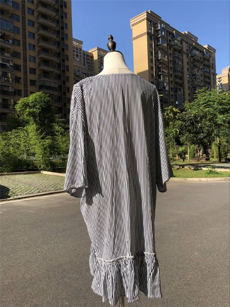 Robe de Plage Полосатое длинное пляжное платье купальный костюм платье пляжный кафтан саронг Женская одежда для плавания купальный костюм накидка туники# Q517