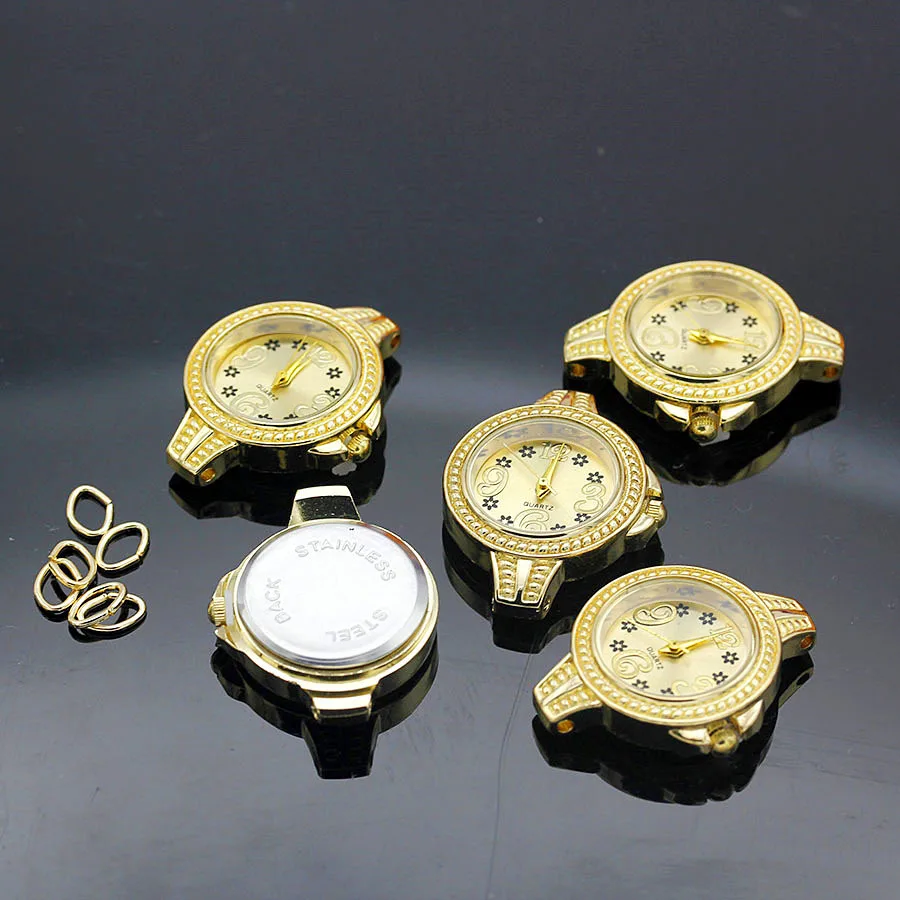 Shsby Diy personality Golden Watch header matching jewelry Small black flowers watch table Watch accessories wholesale