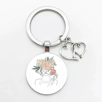 abstract woman plant light color key chain retro style 25mm handmade key chain jewelry friend gift
