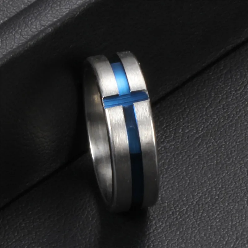 Кольцо из нержавеющей стали с тонкой синей линией 6 мм | Украшения и аксессуары