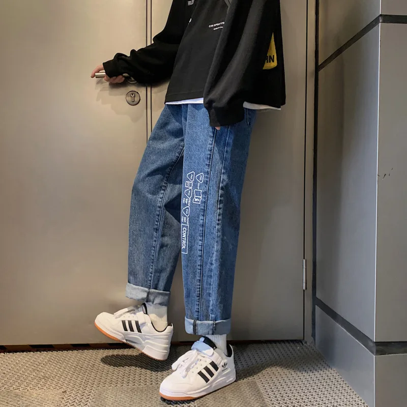 Весна-Осень 2020 новые молодежные мужские прямые вымытые свободные джинсы с
