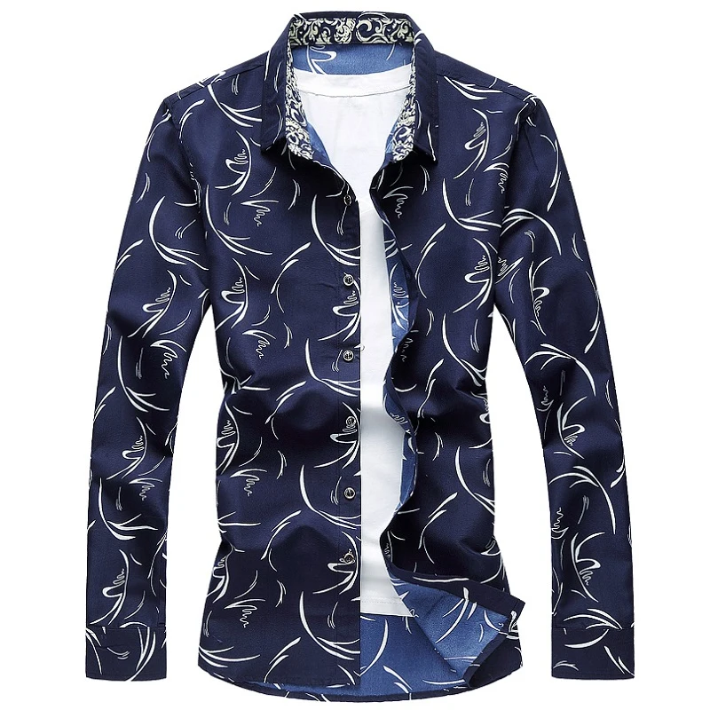 

Luren 2021 New Men's Shirt Large Size Business Leisure Fashion Print Long Sleeve Slim Male Brand Casual 5XL 6XL 7XL