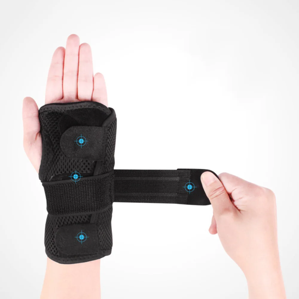 

Breathable Sports Wristband Sprain Fixed Sleeve Double Side Steel Plate Brace Protector Splint Black (Left Hand, Size)