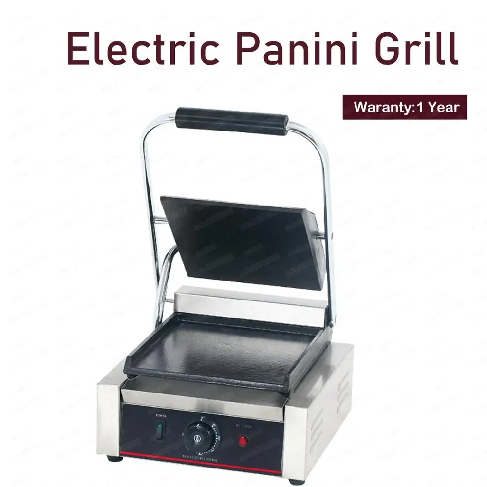 

Single Commercial Panini Sandwich Grill With Smooth Plates