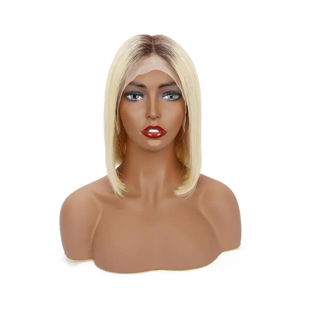 

Lace Front Human Hair Wigs 613 Blonde Short Bob Straight Brazilian Remy Hair Pre plucked Hairline 130% Density On Fleek 4x13