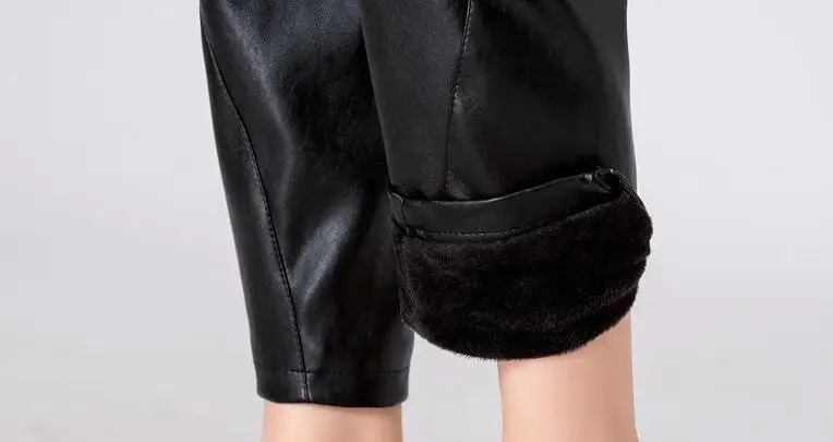 female casual leather trousers womens thermal thicken pants warm winter black Plus velvet autumn B416 | Женская одежда