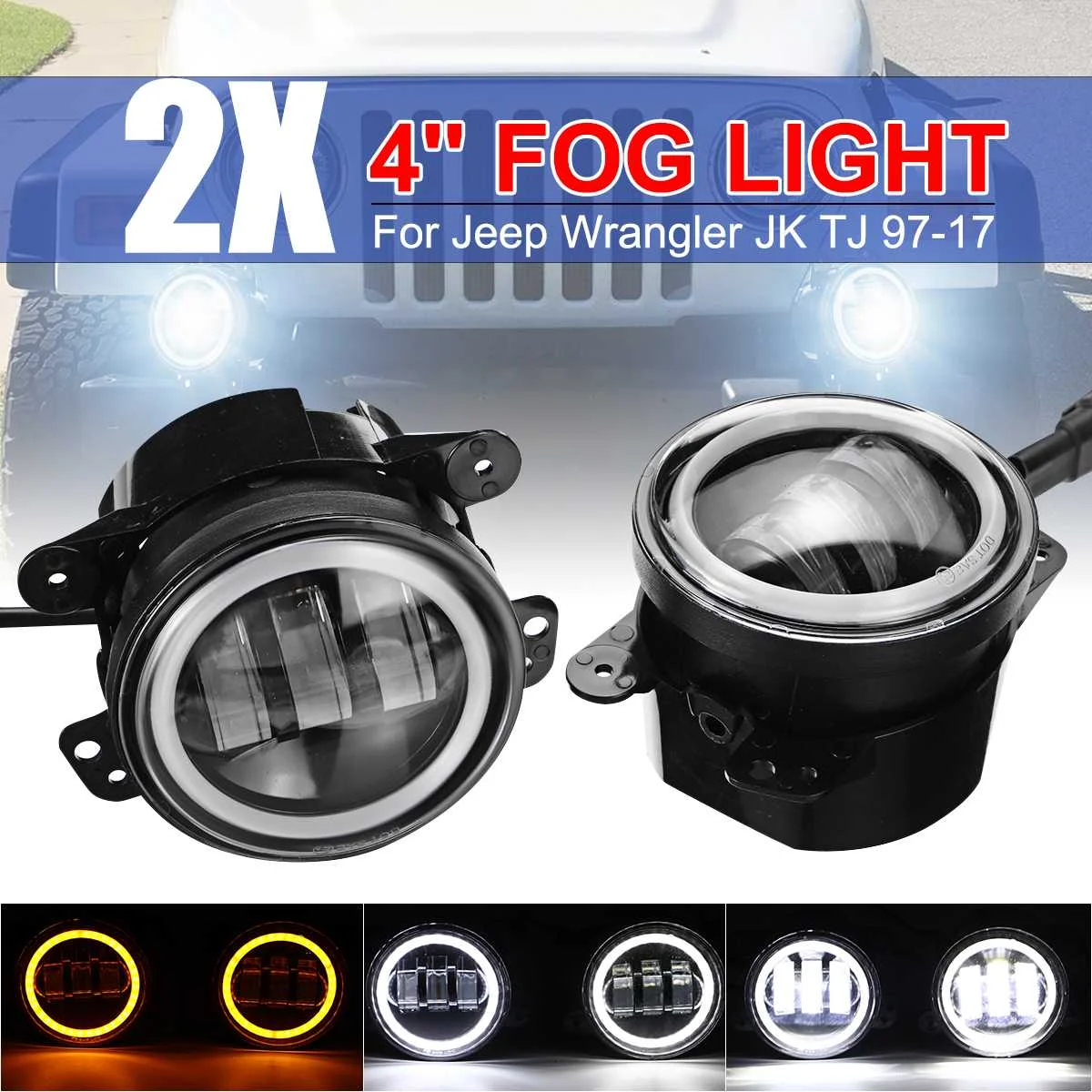 

1Pair 4Inch 30W Round Led Fog Lights 6000K Halo Ring DRL Off Road Fog Lamps For Jeep/Wrangler JK Grand Cherokee/Dodge Chrysler
