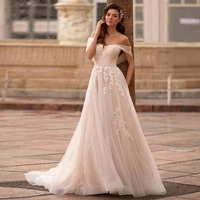 charming off the shoulder lace wedding gown with pearls sweep train appliqued bridal dress customized vestido de novia