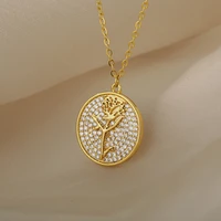 fashion charm pendant necklaces for women zircon round flower luxury dubai vintage gold chains necklace jewelry gift wholesale