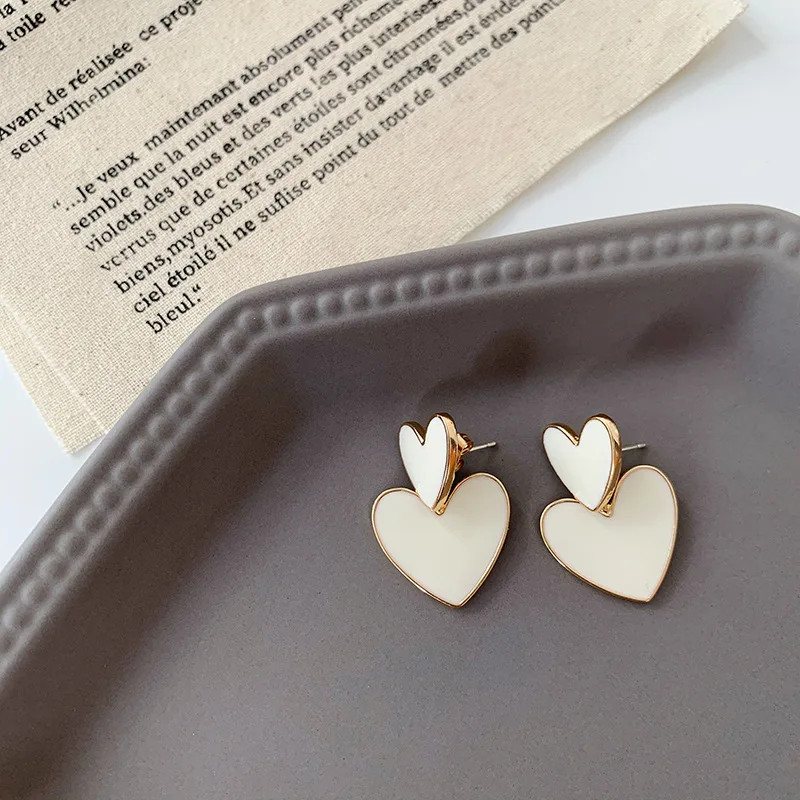 

2021 simple fashion personality exquisite double oil drop heart heart shaped S925 silver needle earrings for women