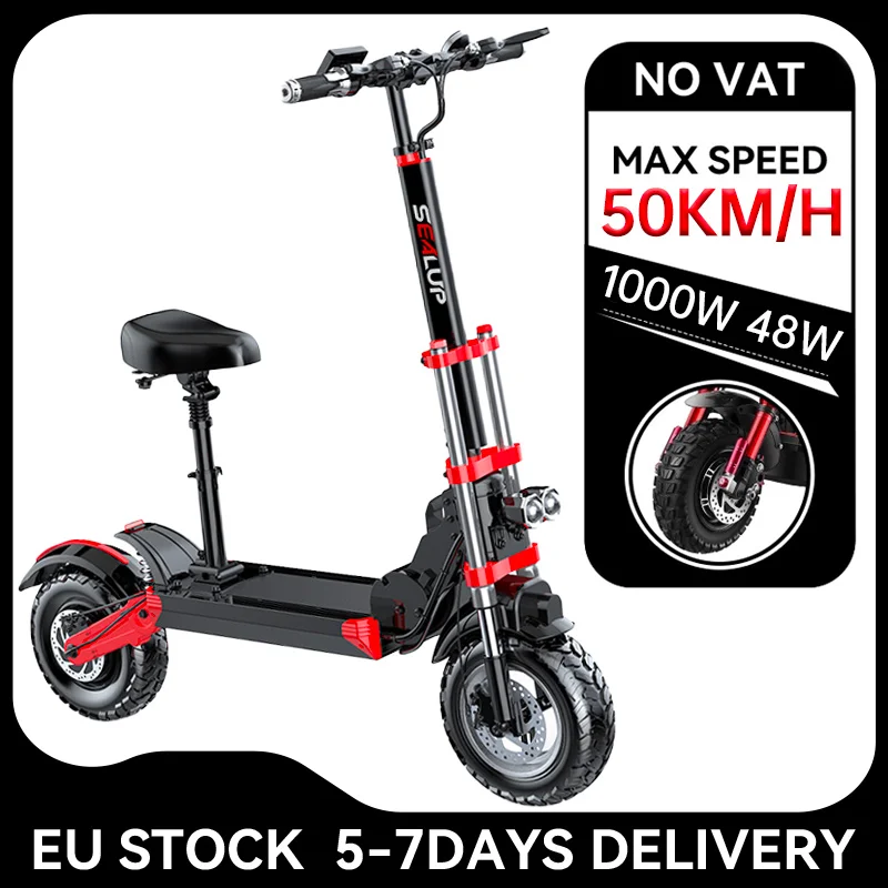 

EU Stock 150KM Electric Scooter Adult with Seat 48V 1000W 12INCH Off Road Tire 50KM/H Long Distance Folding E Scooter Skateboard