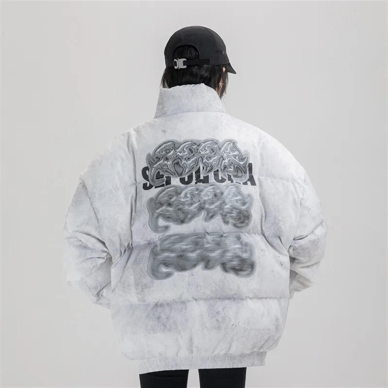 Зимняя Толстая теплая Мужская ветрозащитная куртка с буквенным принтом уличная