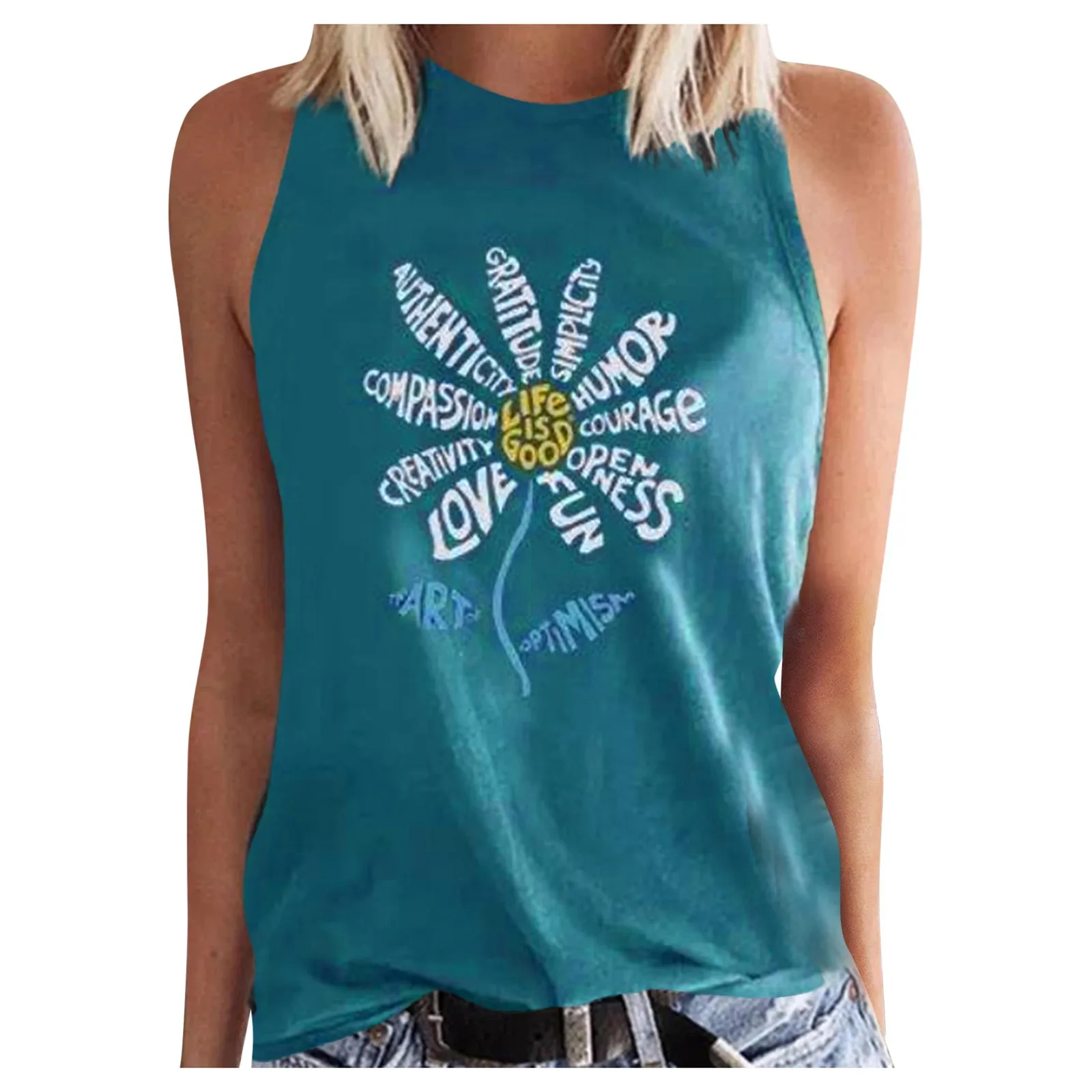 Женский трикотажный топ без рукавов с круглым вырезом|Майки| |