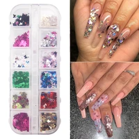 12gridsbox holographic glitter butterfly shape nail sequins shiny laser nail glitter paillette for diy nail art tips decoration