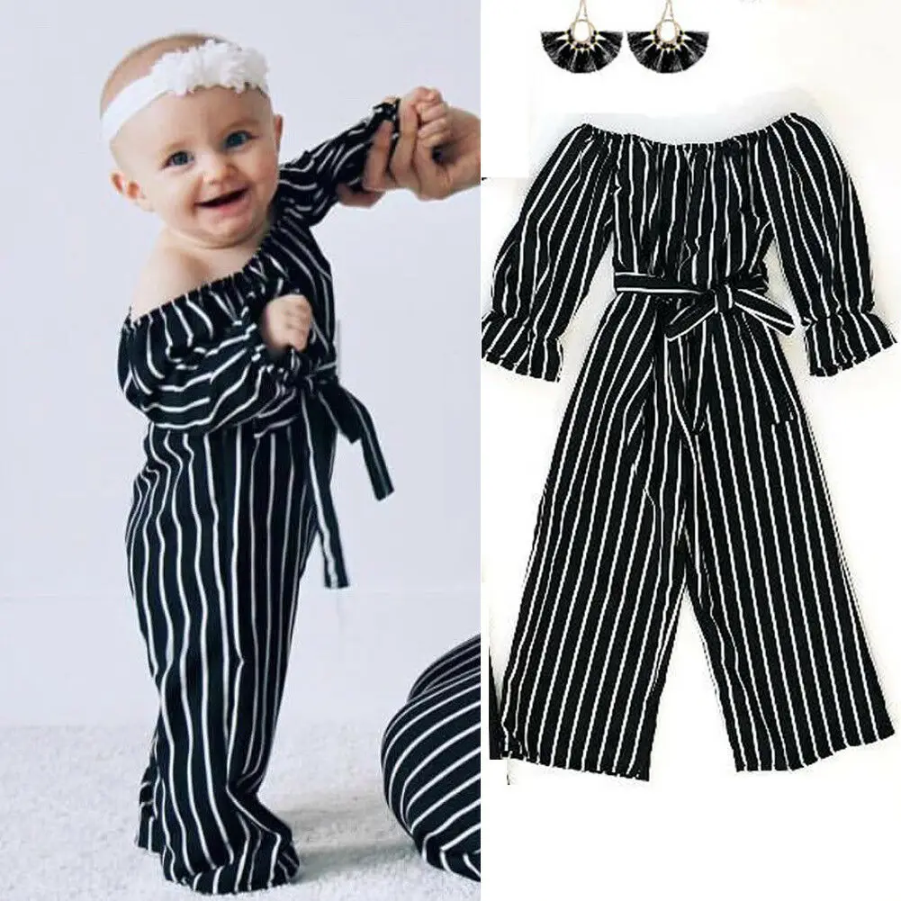 Комбинезон с открытыми плечами и длинным рукавом в полоску | Мать ребенок