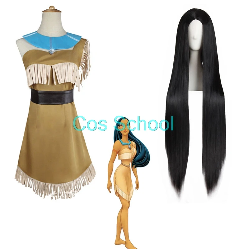 Cos школьная Покахонтас костюмы Matoaka платье принцессы немурс Косплэй парики на