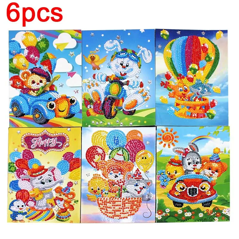 6pcs HOMFUN алмазная живопись поздравительные открытки мультфильм Рождественские открытки на день рождения 5D DIY детский Фестиваль вышивка поздравления открытки подарок - Цвет: 6pcs